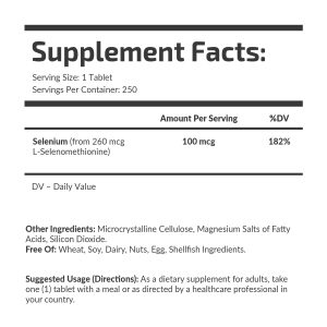 Банка Selenium 100 mcg Fuel Up 250 таблеток, збоку.