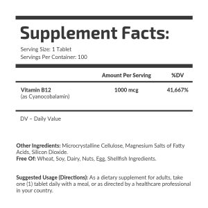 Банка Vitamin B12 Fuel Up 1000 mcg 100 tabs, вигляд збоку.