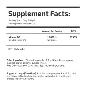 Банка Vitamin D3 10000 IU Fuel Up 120 softgels, вигляд ззаду.